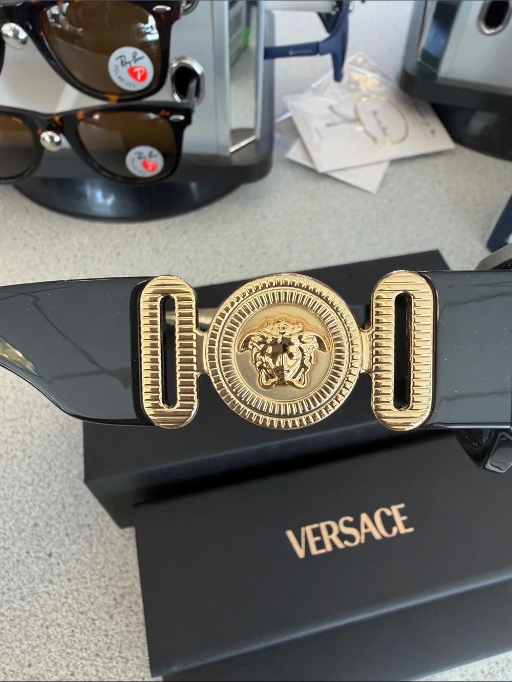 Versace Black Men’s Sunglasses with Geometric Frame